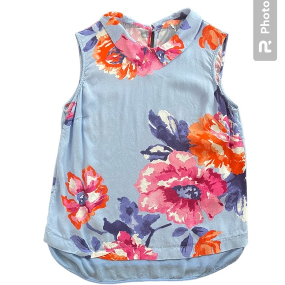 JOULES Floral Feminine Sleeveless Top Light Blue Pink Collar Spring Size 10 - Picture 3 of 10